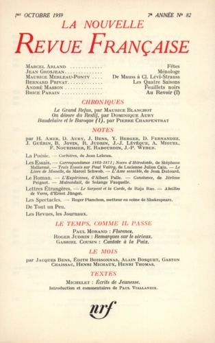 La Nouvelle Revue Française N° 82, octobre 1959
