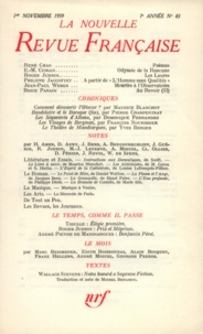  Gallimard - La Nouvelle Revue Française N° 83 novembre 1959 : .