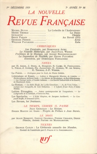 La Nouvelle Revue Française N° 84 décembre 1959