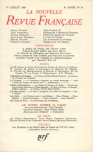  Gallimard - La Nouvelle Revue Française N° 91, juillet 1960 : .