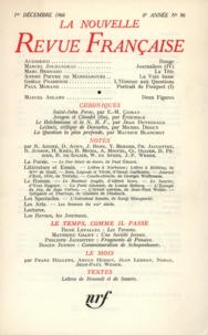  Gallimard - La Nouvelle Revue Française N° 96 décembre 1960 : .