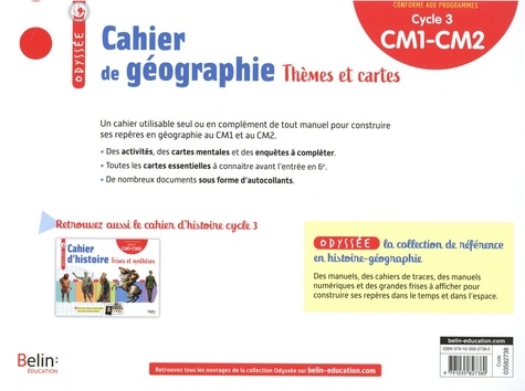 Histoire-géographie CM1-CM2 Cahier de géographie  Edition 2023