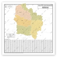  Geo Reflet - Carte administrative de la Région Hauts-de-France - Poster plastifié 120x120cm 1/30 000.