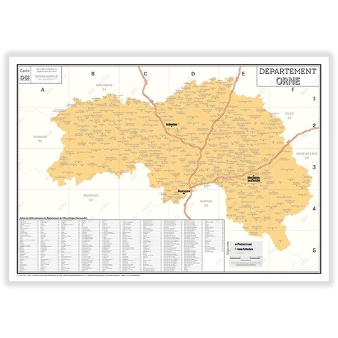 Geo Reflet - Carte administrative du département de l'Orne - Poster Plastifié 70x100cm.