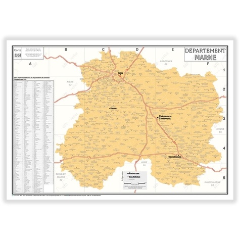  Geo Reflet - Carte administrative du département de la Marne - Poster Plastifié 70x100cm.