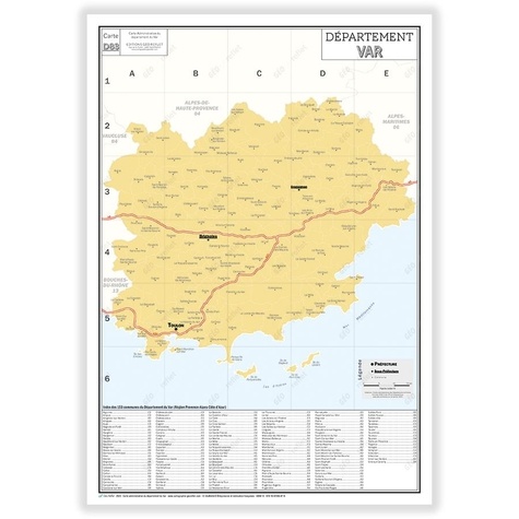  Geo Reflet - Carte administrative du département du Var - Poster Plastifié 70x100cm.