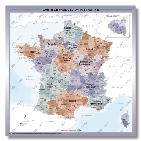 Geo reflet Editions - Carte de France Administrative - Modèle Aventurine - Affiche 100x100cm.
