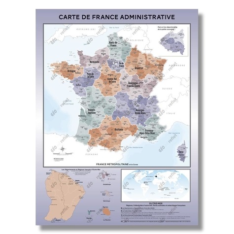 Geo reflet Editions - Carte de France Administrative - Modèle Aventurine - Affiche 60x80cm.