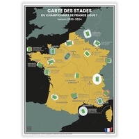 Geo reflet Editions - Carte des Stades de Foot du Championnat de France Ligue 1 : Saison 2023-2024 - Affiche 50x70cm.