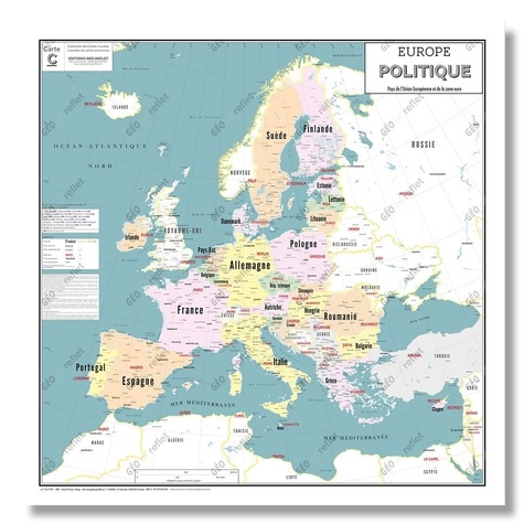 Geo reflet Editions - Carte Europe Politique et Union Européenne - Poster Plastifié 100x100cm.
