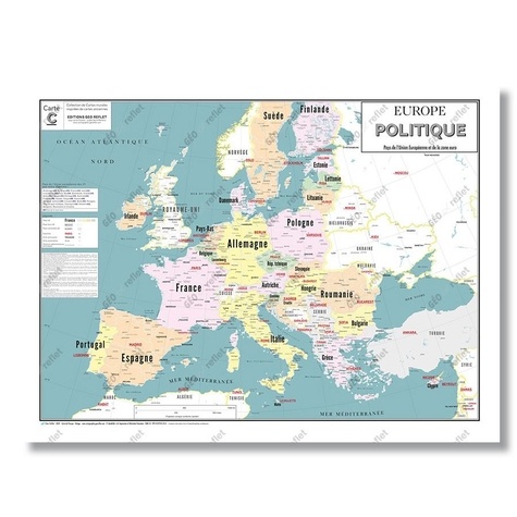  Geo Reflet - Carte Europe politique et Union Européenne - Affiche 60x80cm.