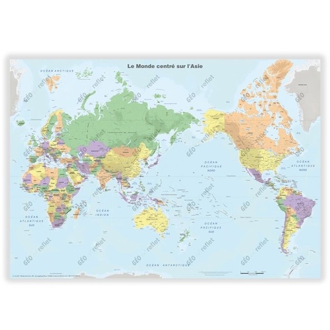  Geo Reflet - Planisphère centré sur l'Asie - Affiche 50x70cm.