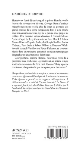 Les récits d'Horatio. Portraits et aveux des maîtres du théâtre européen