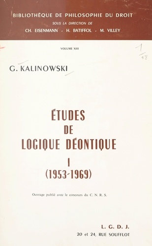 Études de logique déontique (1). 1953-1969