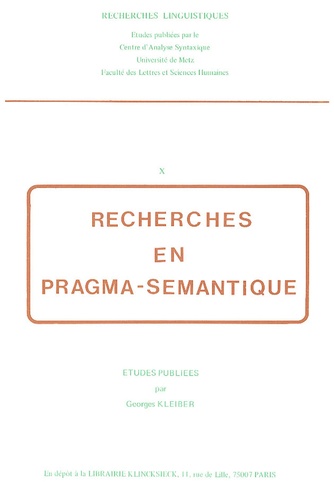 Georges Kleiber - Recherches en pragma-sémantique.