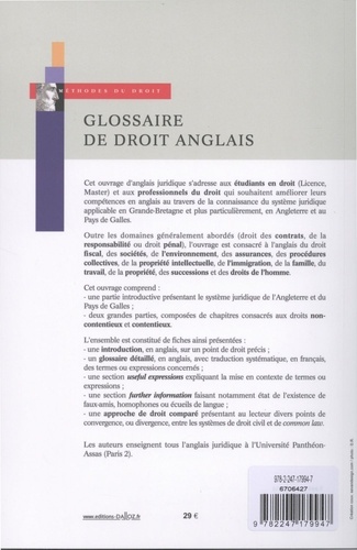 Glossaire de droit anglais. Méthode, traduction et approche comparative 2e édition