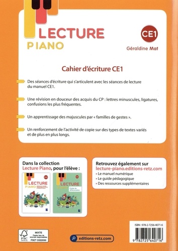 Lecture Piano CE1 - Cahier d'exercices - Géraldine Mat - Librairie  L'Armitière