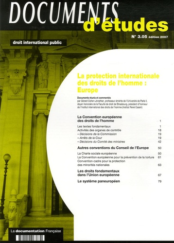 Gérard Cohen-Jonathan - La protection internationale des droits de l'homme : Europe.