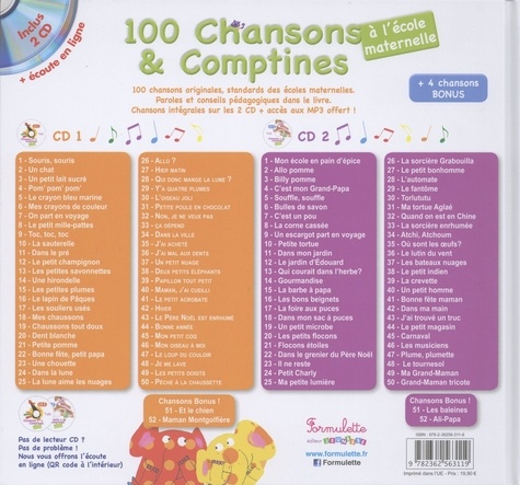 100 chansons & comptines à l'école maternelle  avec 2 CD audio