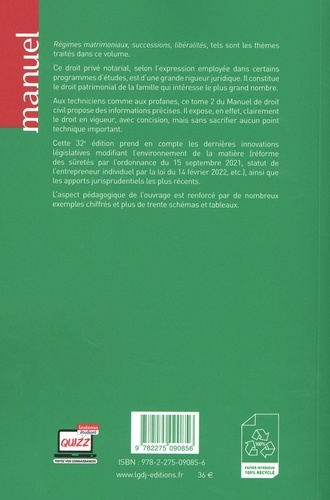 Droit civil. Tome 2, Régimes matrimoniaux, successions, libéralités 32e édition