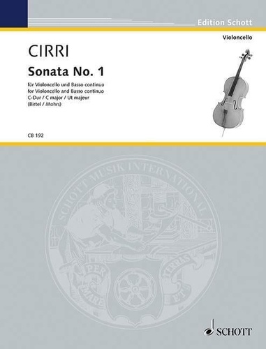 Giovanni battista Cirri - Edition Schott  : Sonata en ut majeur - cello and basso continuo..