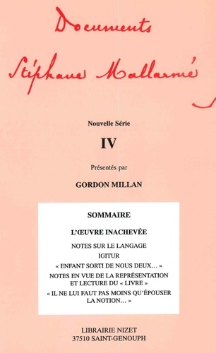 Gordon Millan et Stéphane Mallarmé - Documents Stéphane Mallarmé - Tome 4 Nouvelle Série.