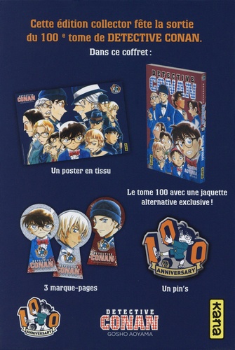 Détective Conan Tome 100 Coffret avec le manga avec une jaquette alternative exclusive, 1 poster en tissu, 3 marque-pages et 1 pin's -  -  Edition collector