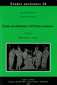 Etudes de philologie et d'histoire ancienne