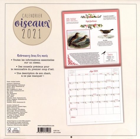 Calendrier oiseaux  Edition 2021