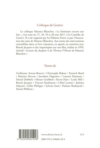Maurice Blanchot, colloque de Genève. "La littérature encore une fois"