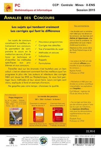 PC Mathématiques Informatique  Edition 2015