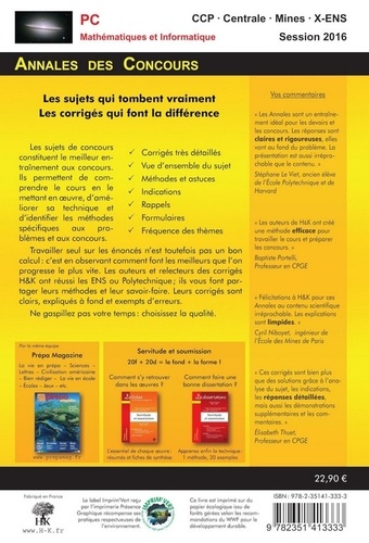 PC Mathématiques, Informatique  Edition 2016