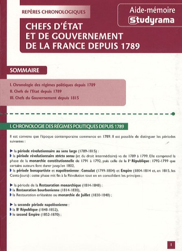 Guillaume Bernard - Chefs d'Etats et de gouvernement de la France depuis 1789.