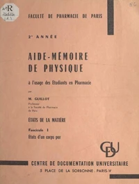 États de la matière (1). États d'un corps pur