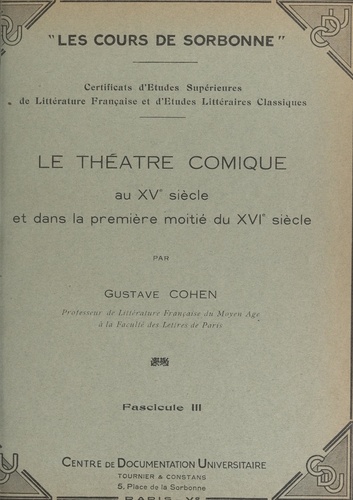 Le théâtre comique au XVe siècle et dans la première moitié du XVIe siècle (3)