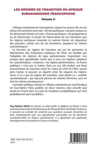 Les régimes de transition en Afrique subsaharienne francophone. Volume 2