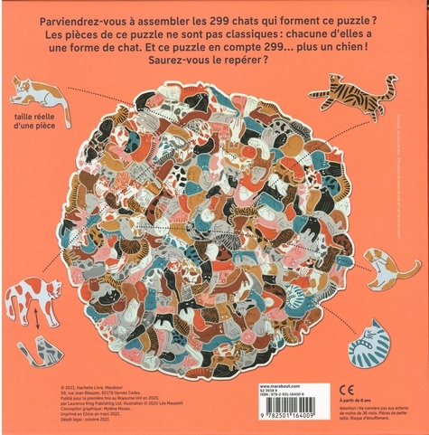 299 chats et 1 chien. Puzzle de félins. 300 pièces uniques en forme de chat