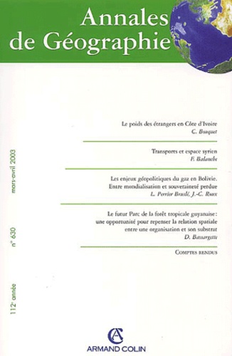  Armand Colin - Annales de Géographie N° 630 Mars-Avril 2003.
