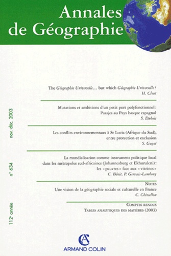 Hugh Clout et Stéphane Dubois - Annales de Géographie N° 634 Novembre-Déce : .