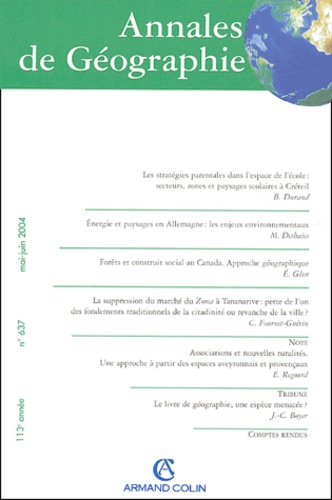 Bénédicte Durand et Michel Deshaies - Annales de Géographie N° 637 Mai-Juin 2004 : .