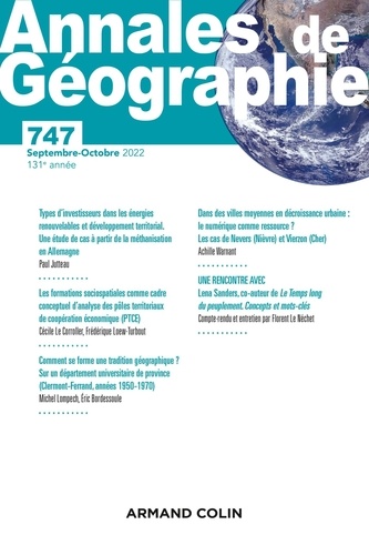 Véronique Fourault-Cauët et Christophe Quéva - Annales de Géographie N° 747, septembre-octobre 2022 : .