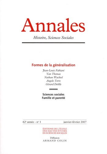 Jean-Louis Fabiani et Yan Thomas - Annales Histoire, Sciences Sociales N° 1, Janvier-Févrie : Formes de la généralisation.