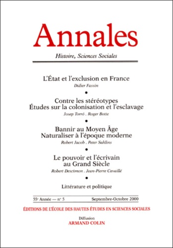  Armand Colin - Annales Histoire, Sciences Sociales N° 5 Septembre-Octobre 2000.