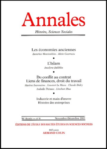  Armand Colin - Annales Histoire, Sciences Sociales N° 6 Novembre-Décembre 2001.