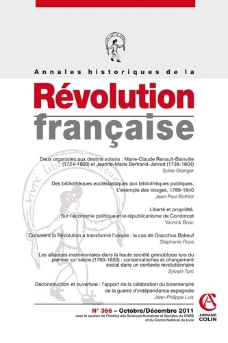 Sylvie Granger et Jean-Paul Rothiot - Annales historiques de la Révolution française N° 366, Octobre-déce : .