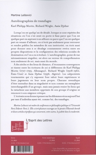 Autobiographies de transfuges. Karl Philipp Moritz, Richard Wright, Assia Djebar