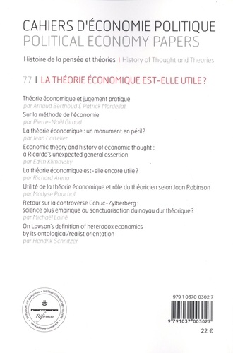 Cahiers d'économie politique N° 77/2020 La théorie économique est-elle utile ?