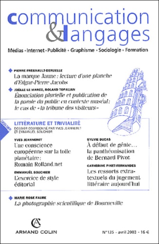 Alain Cardona et Yves Jeanneret - Communication et Langages N° 135, Avril 2003 : .