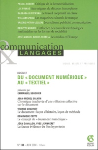 Emmanuël Souchier et Jean-Michel Salaün - Communication et Langages N° 140, Juin 2004 : Du Document numérique au textiel.