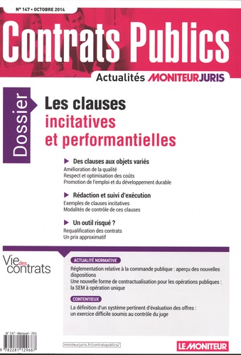 Olivier Guézou - Contrats publics N° 147, Octobre 2014 : Les clauses incitatives et performantielles.